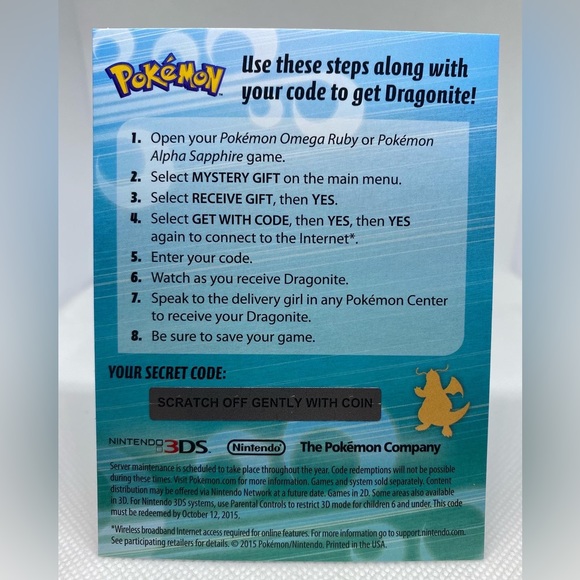 Dragonite 2015 Pokemon Gamestop Exclusive Event Promo Code Card - Picture 2 of 2